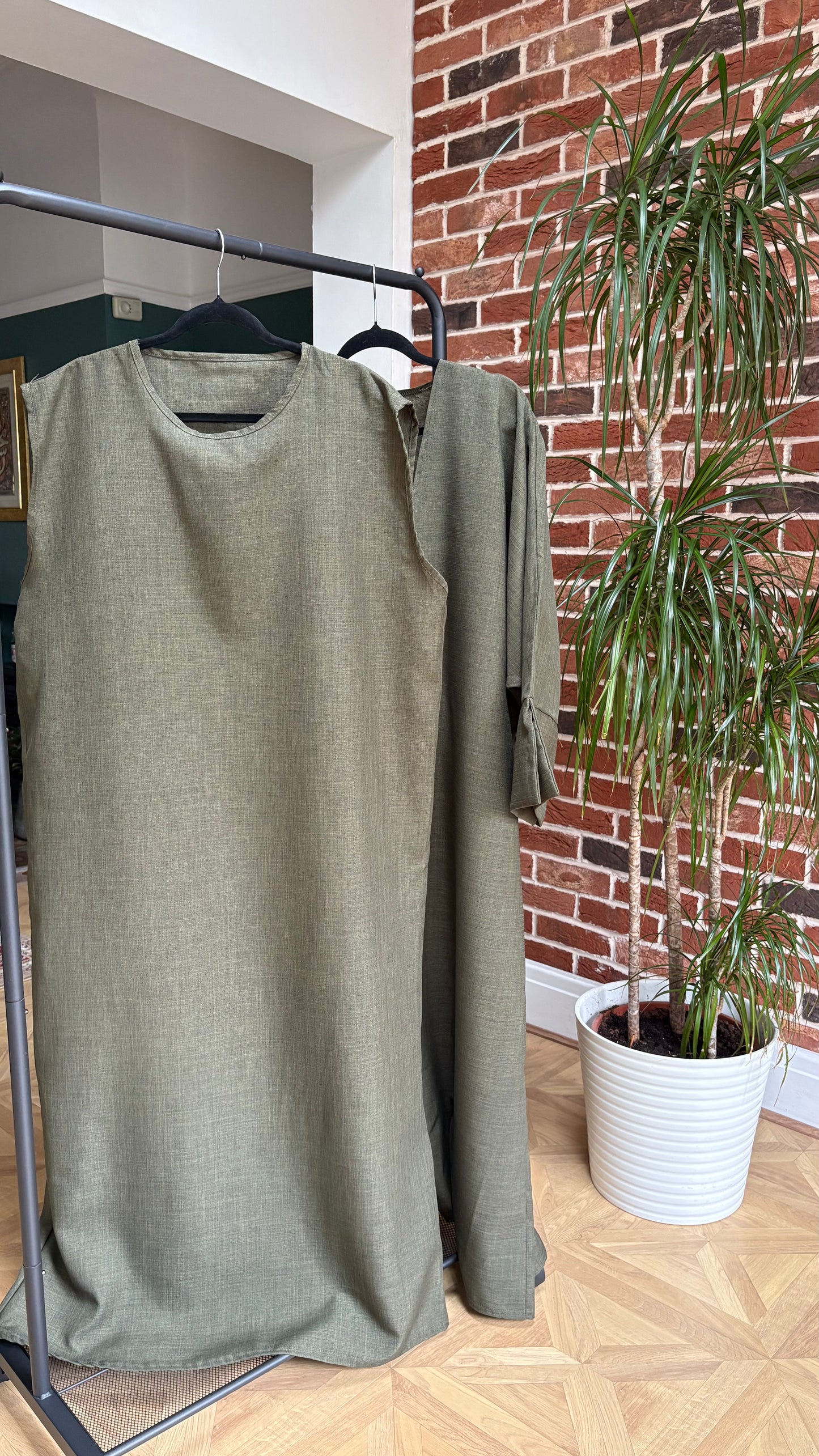 Casual chic khaki abaya set