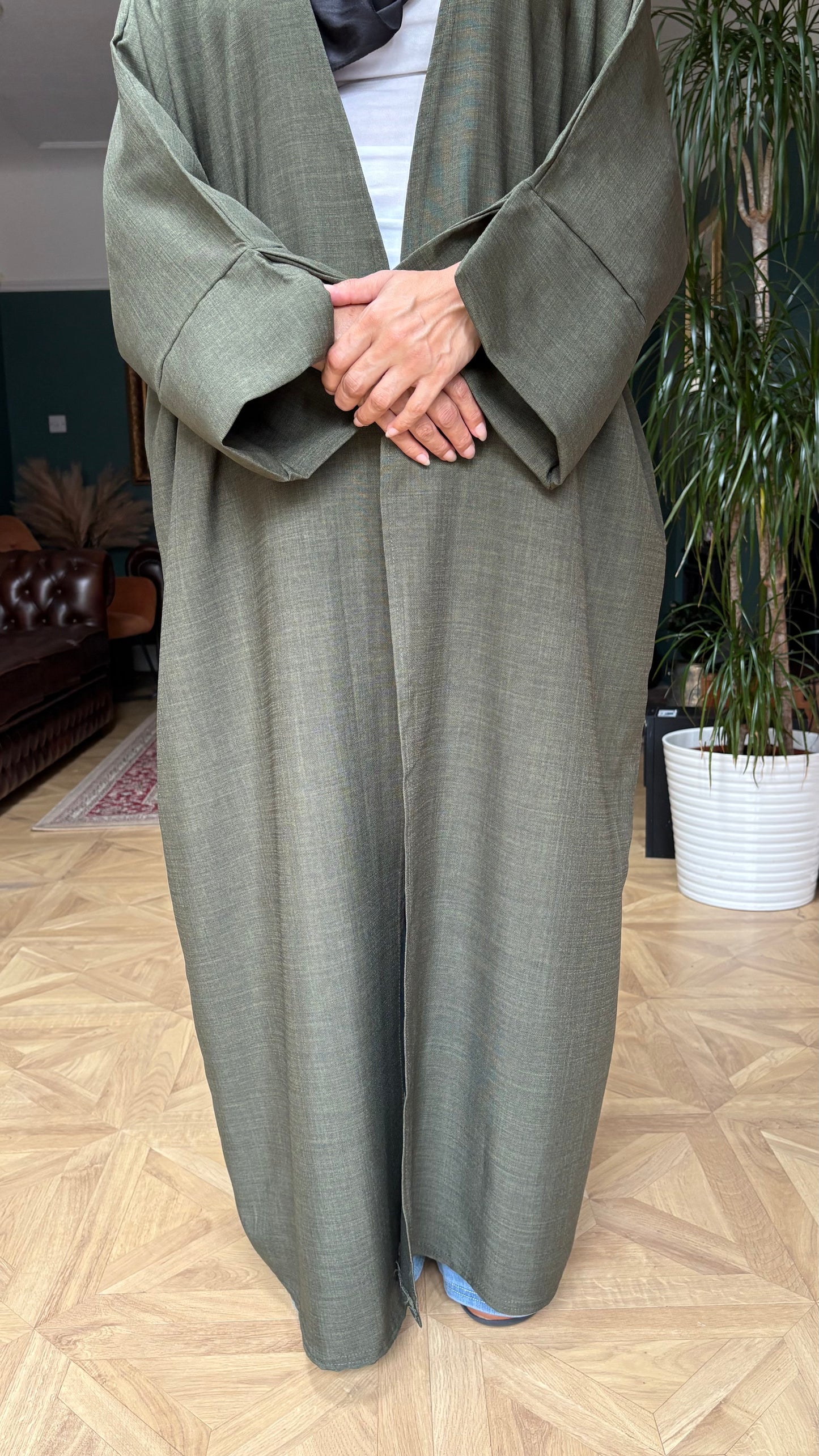 Casual chic khaki abaya set