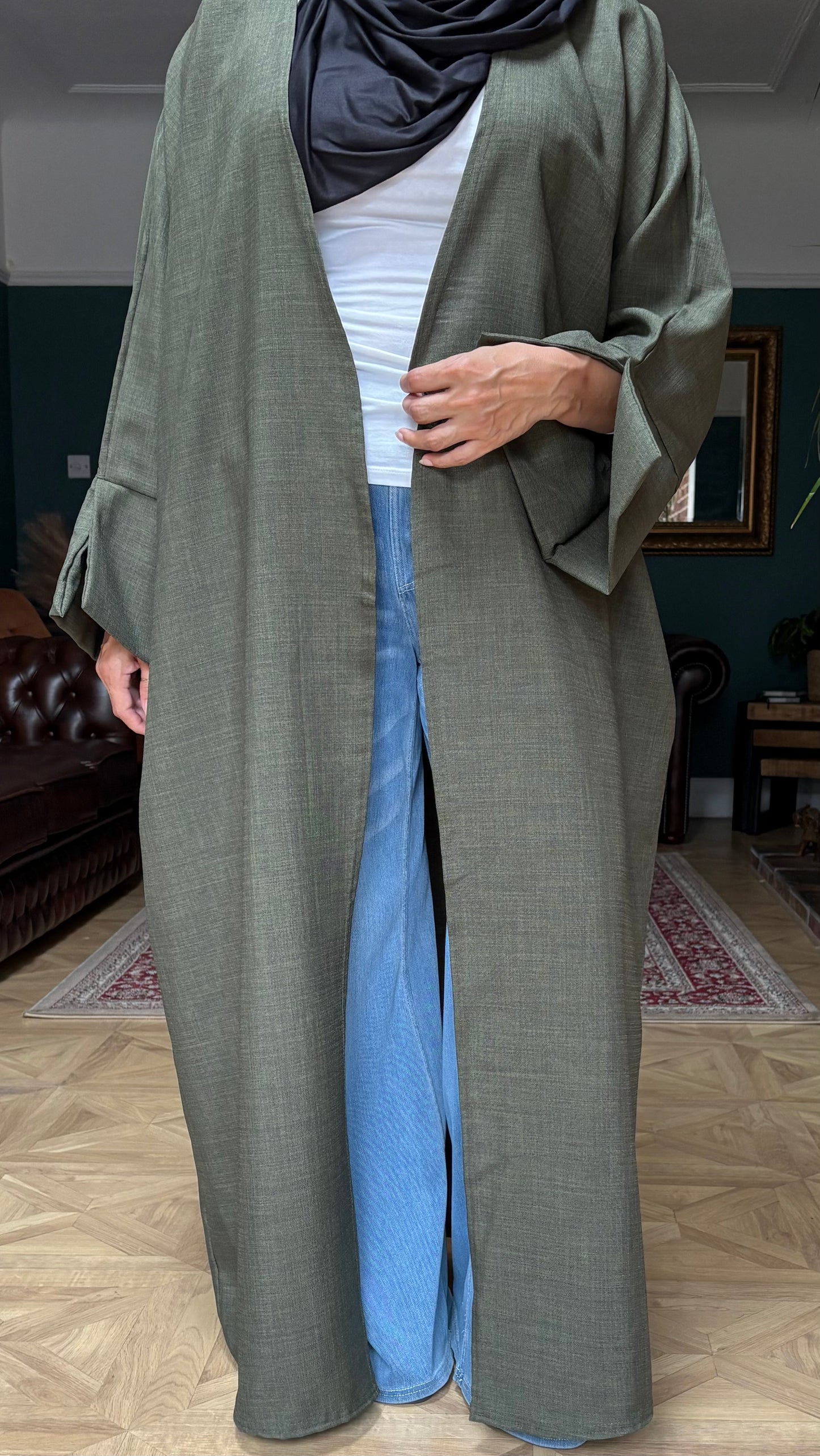 Casual chic khaki abaya set