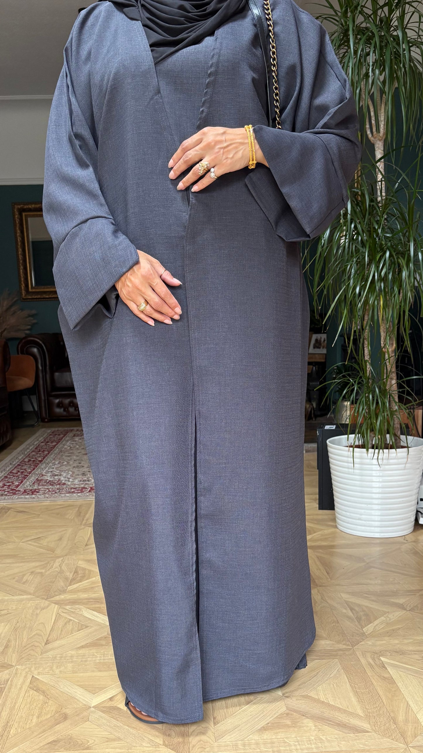 Casual chic grey abaya set