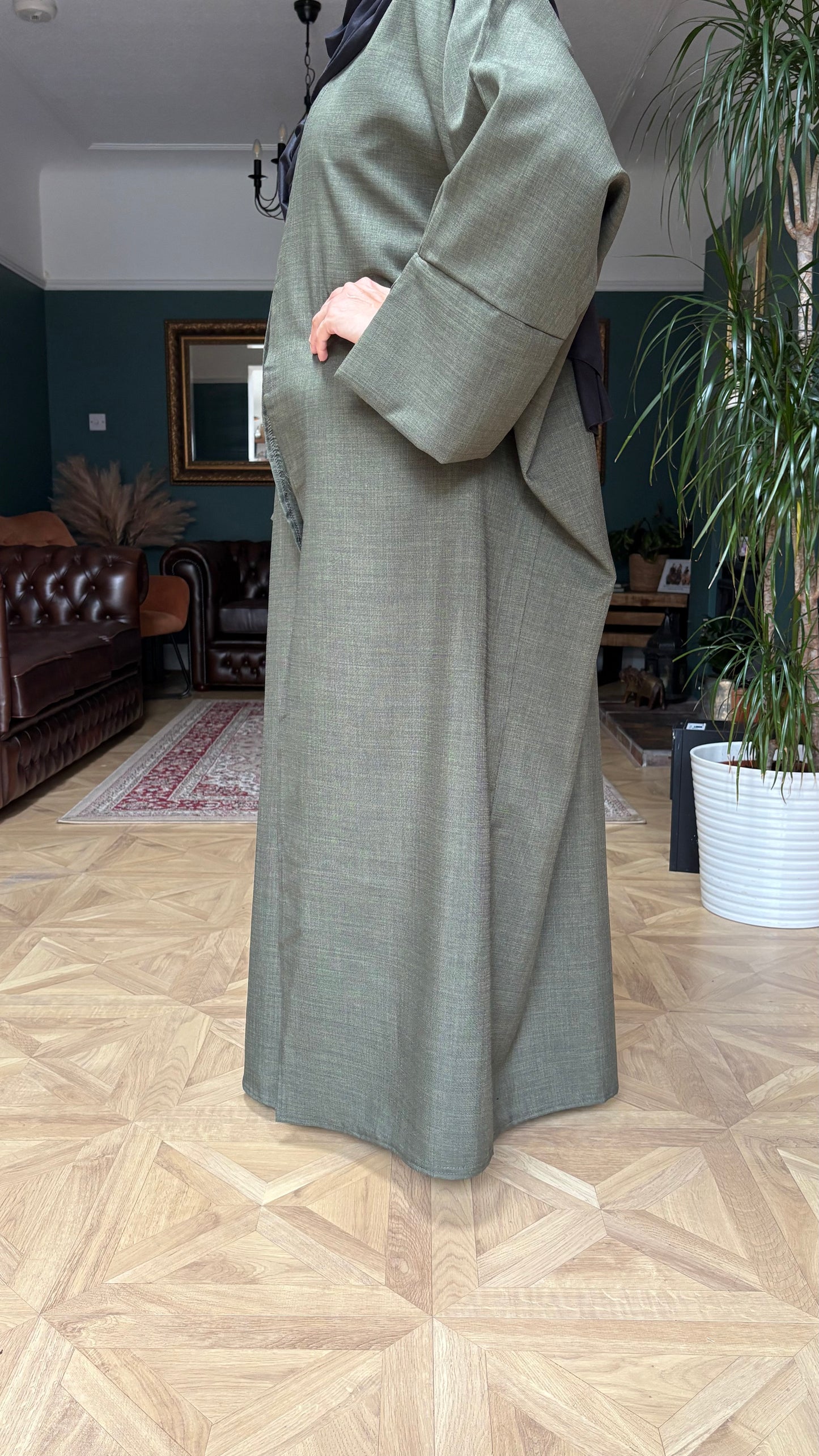 Casual chic khaki abaya set