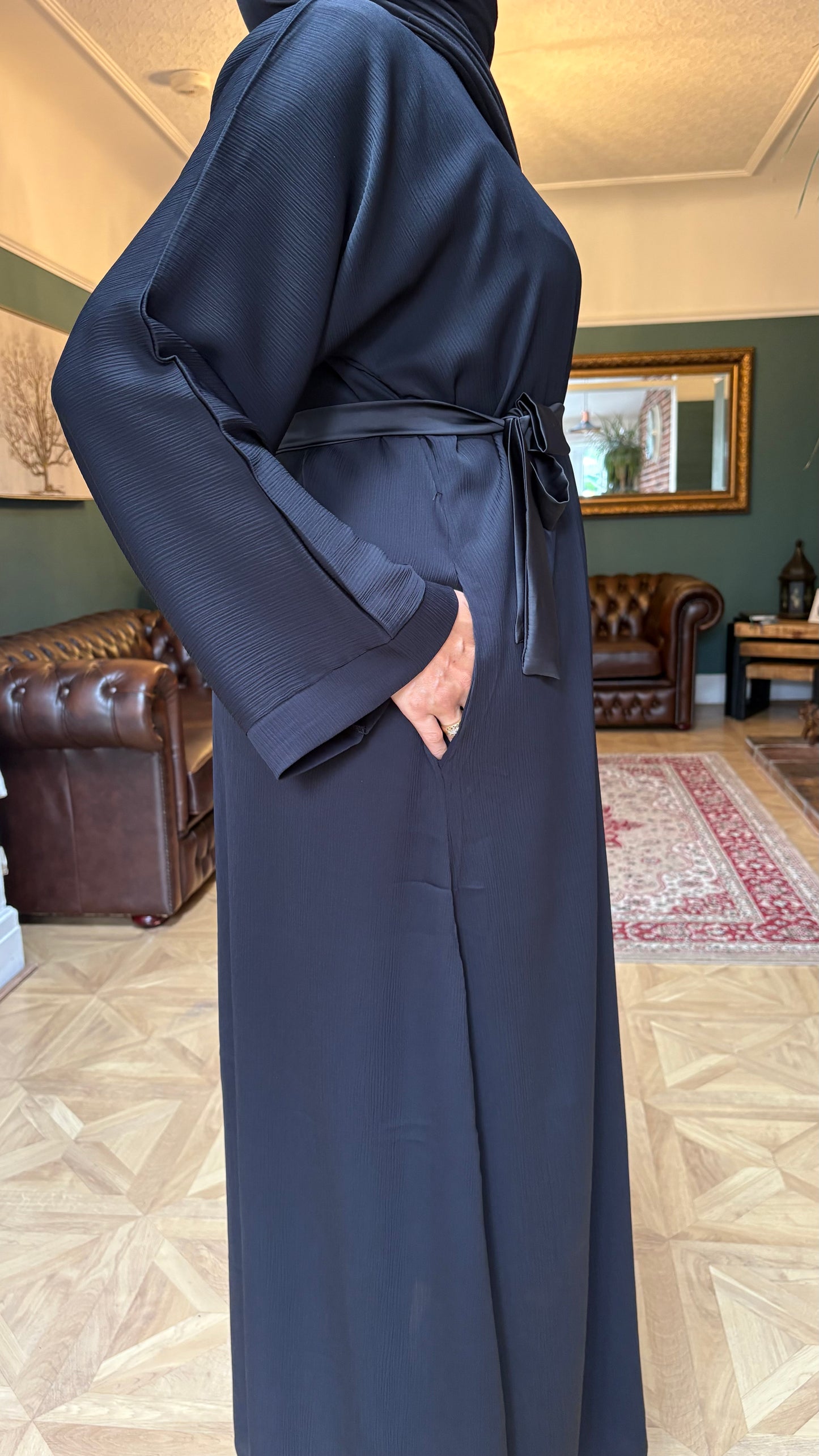 classic lady black open abaya