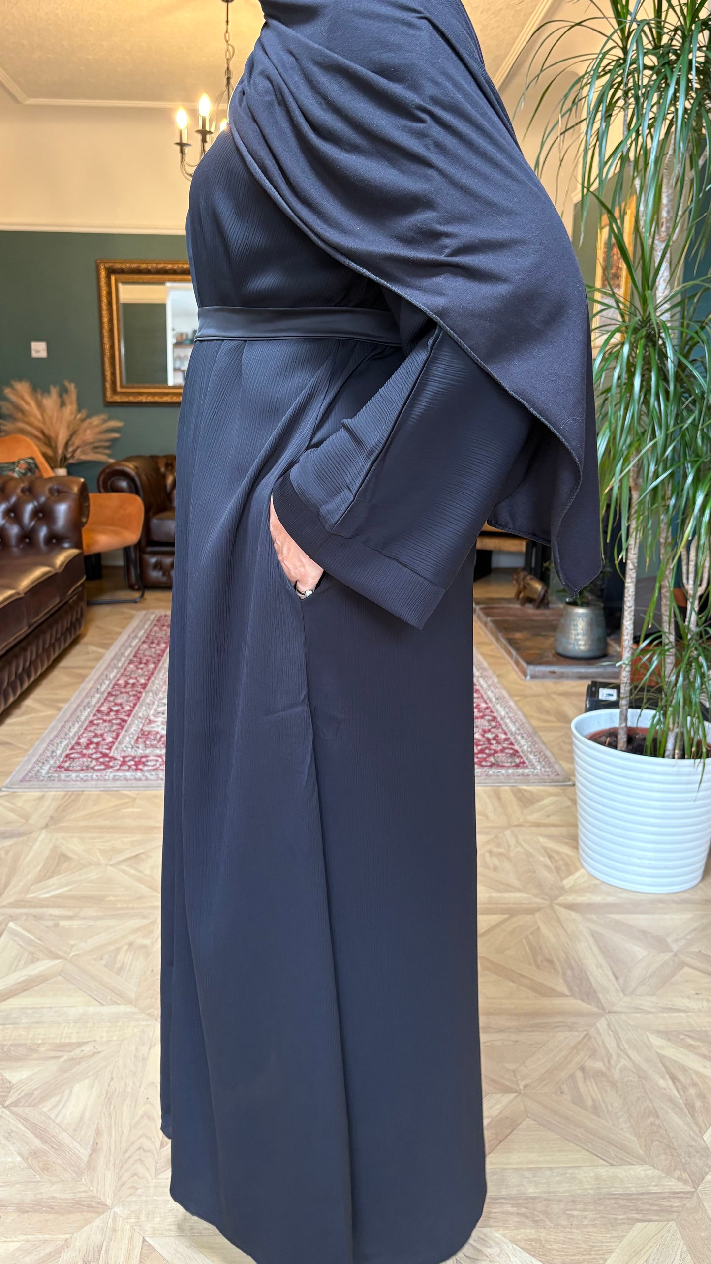 classic lady black open abaya